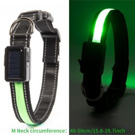 Solar And USB Rechargeable Light Up Pet Collar Waterproof LED Dog & Cat Collars For Night Walking (Color: Fluorescent Green, size: m)