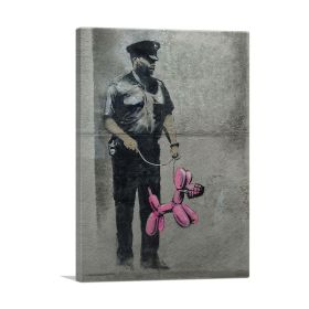 Police Guard Pink Balloon Dog (Type: Standard Framed Canvas Print, size: 16" x 12" / 42cm x 30cm (approx))
